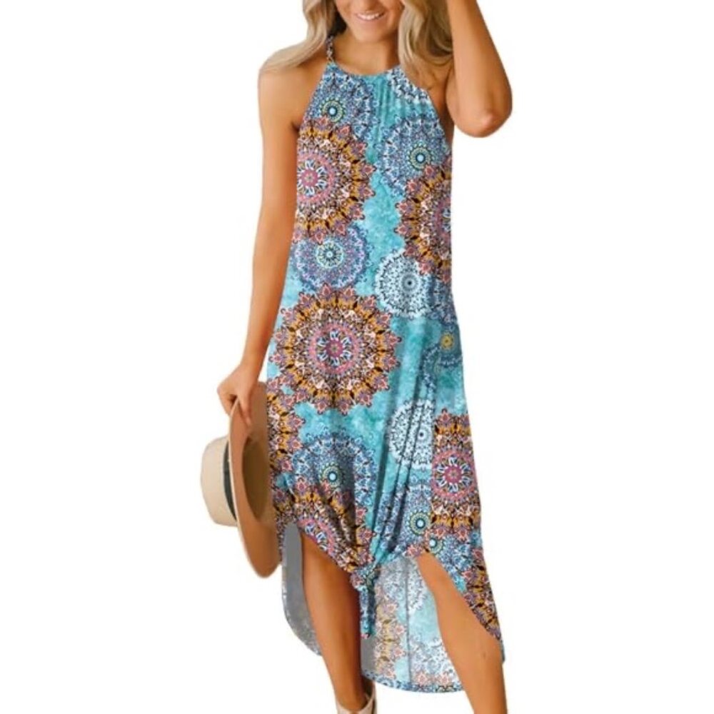For G and PL Women's Sleeveless Beach Long Halter Side Slit Summer Maxi Dress S